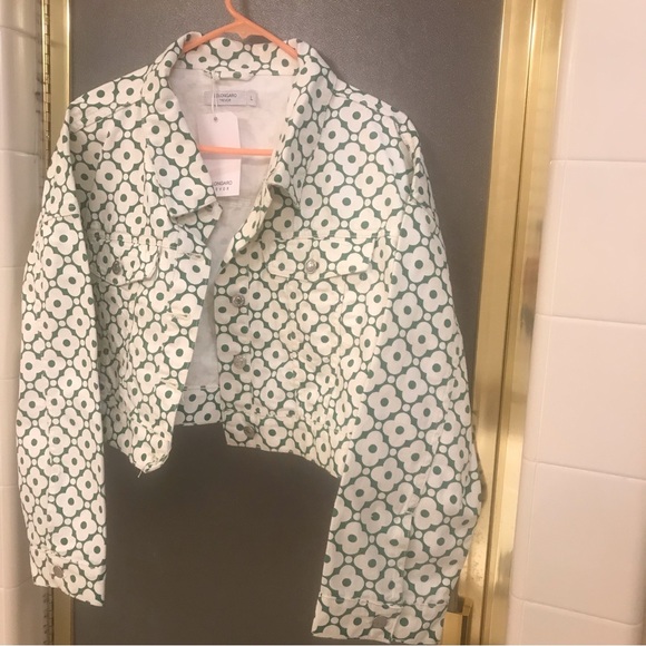 NWT! Bolongaro Oversize Sierra Printed Denim Jacket in Green and White Size L✨ - Picture 4 of 6